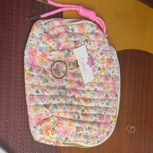 Floral Quilted Cosmetic Pouch with keychain